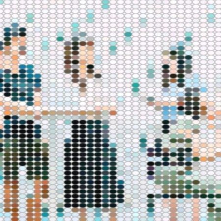 Pixelated image of students discussing