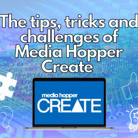 title of episode above computer with 'media hopper create' logo