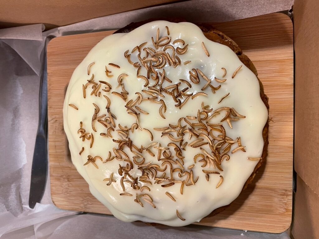 Cake with maggots on top