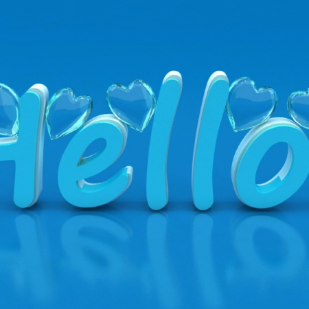 A graphic text that says Hello in a blue background